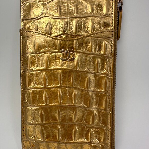 Chanel Gold Crocodile Embossed Calfskin Flat Wallet Pouch - Picture 4 of 6